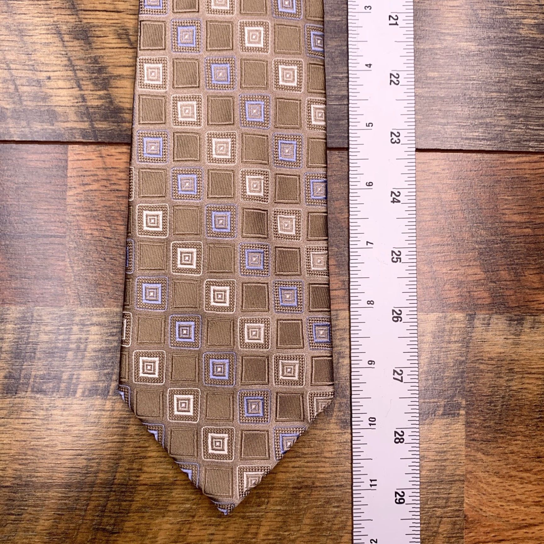 Joseph Abboud Joseph Abboud Silk Tie Geometric Tan Brown Squares Wedding Pointed 57"-60" One Size Men Stain Inside Lining Adjustable Logo New Sequentially Edited Size ONE SIZE - 7 Thumbnail