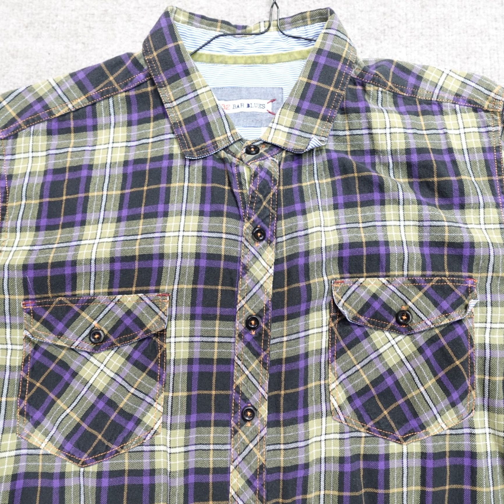 Vintage 32 Bar Blues Shirt Large Green Blue Long Sleeve Flannel Plaid Button-Up Casual Men’s Regular Cotton thermal Fall Spring Summer Size US L / EU 52-54 / 3 - 2 Thumbnail
