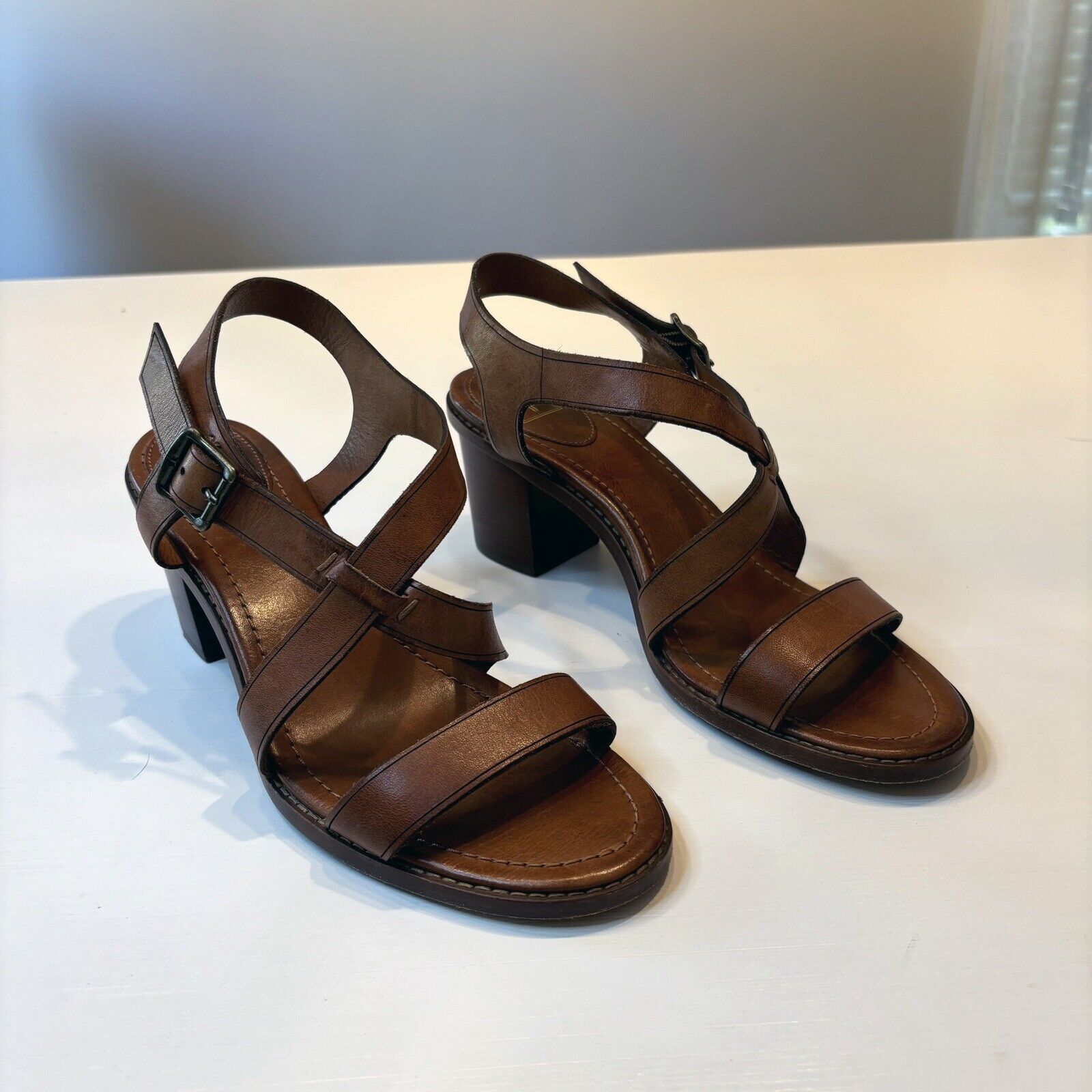 Frye Frye Dani Brown Leather Sandals Heels Shoes US Size 10 M Size US 10 / IT 40 - 1 Thumbnail