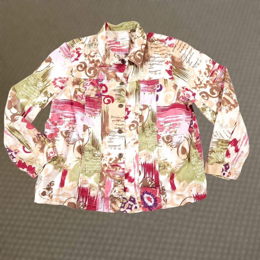 Vintage CJ Banks Jacket Women's X Abstract Long Sleeve Unlined Pockets Linen Blend Jacket Size XL / US 12-14 / IT 48-50 - 1 Thumbnail