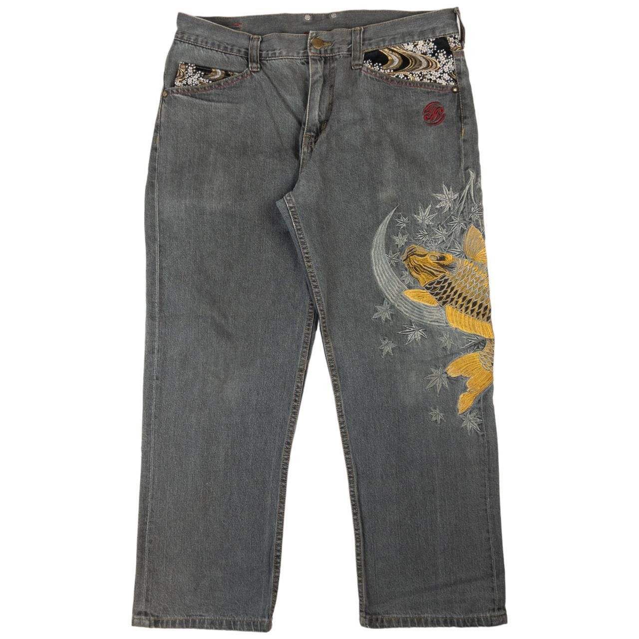 Other Vintage Koi Fish Japanese Embroidered Denim Jeans Size W34 Size US 34 / EU 50 - 2 Thumbnail