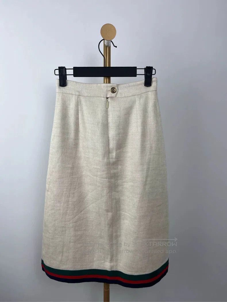 Gucci White Stripe Logo Linen Pleated Skirt.