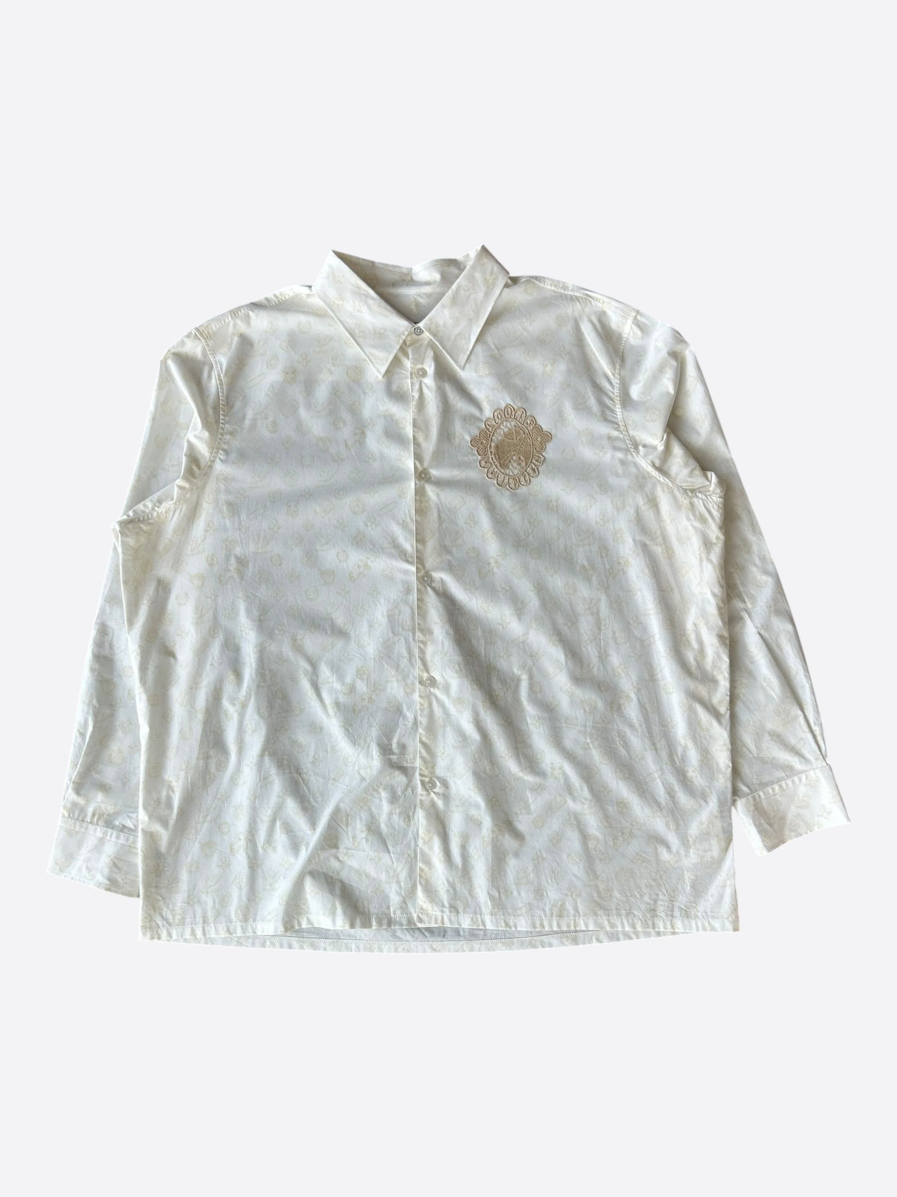 Louis Vuitton Louis Vuitton Tyler The Creator White & Beige Monogram Shirt Size US XXL / EU 58 / 5 - 1 Thumbnail