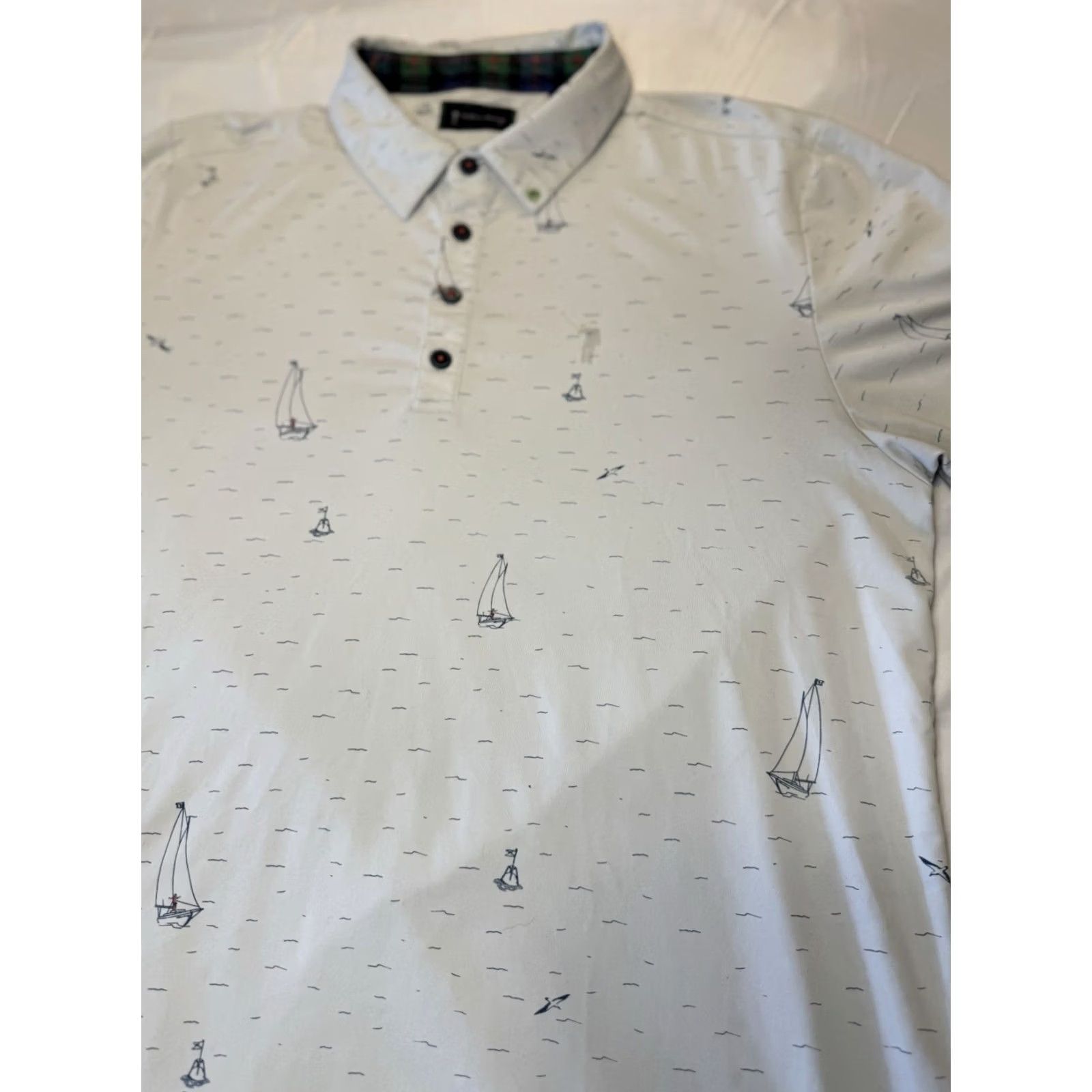 Vintage William Murray Golf Polo Shirt White Printed Sailboats Short Sleeved Mens Large Size US L / EU 52-54 / 3 - 2 Thumbnail