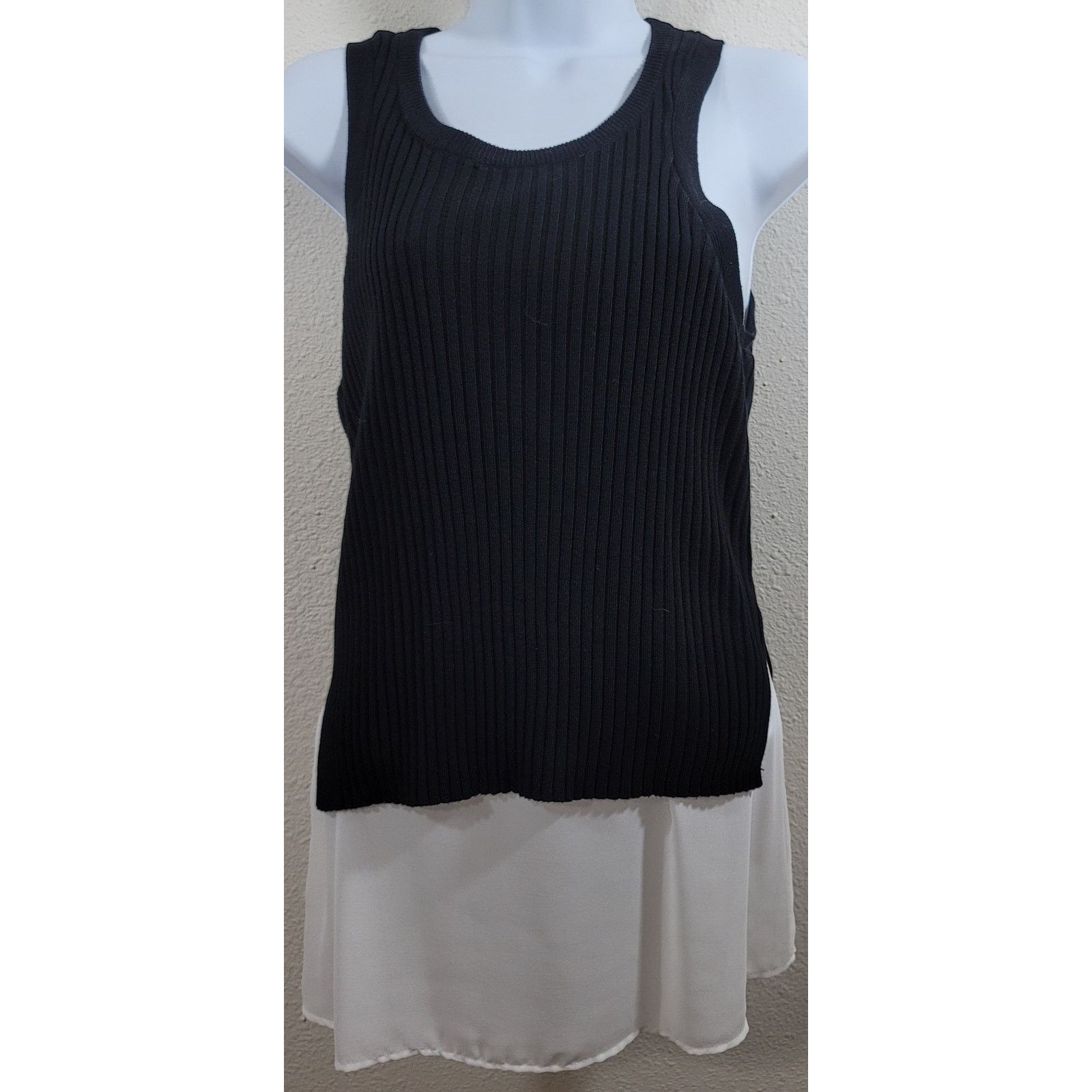 Bar III Bar III Black Ribbed Lined And Layered Sheer Hem Top Medium Size M / US 6-8 / IT 42-44 - 1 Thumbnail