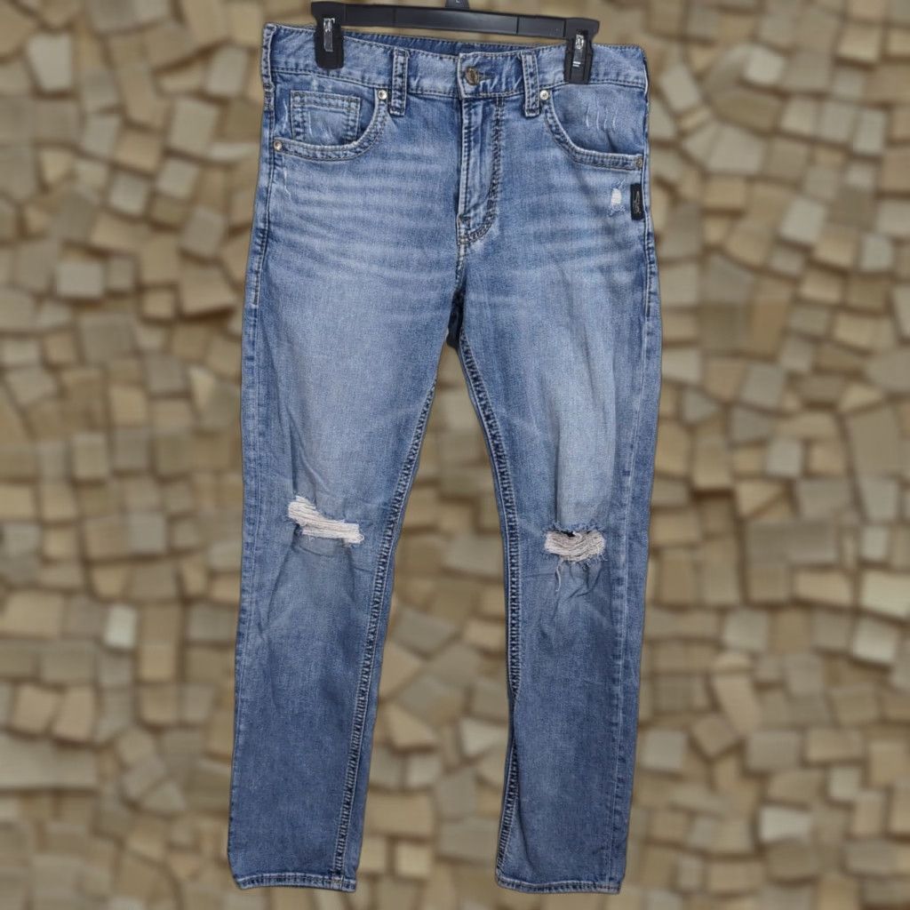 Silver Jeans Co. Silver Jeans Eddie Relaxed Straight Leg Mens 30x32 Distressed Medium Wash Jeans Size US 31 - 1 Thumbnail