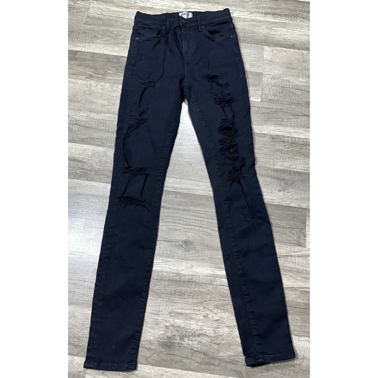 Agolde AGOLDE Jeans Women 26 Black Cotton Blend Skinny Distressed Size 26" / US 2 / IT 38 - 2 Thumbnail