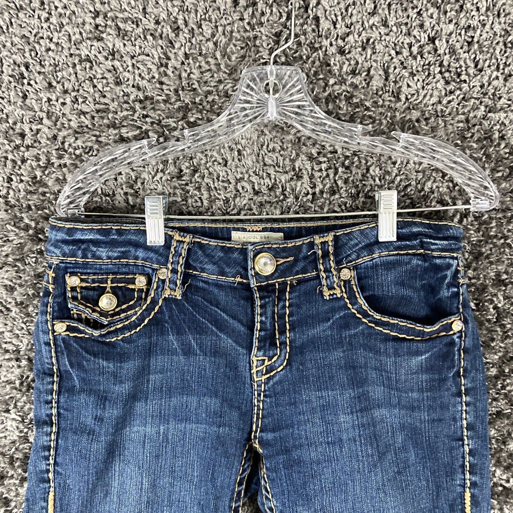 Vintage LA Idol USA Sparkly Heavy Stitch Capri Jeans Women’s Size 7 Blue Size ONE SIZE - 5 Thumbnail