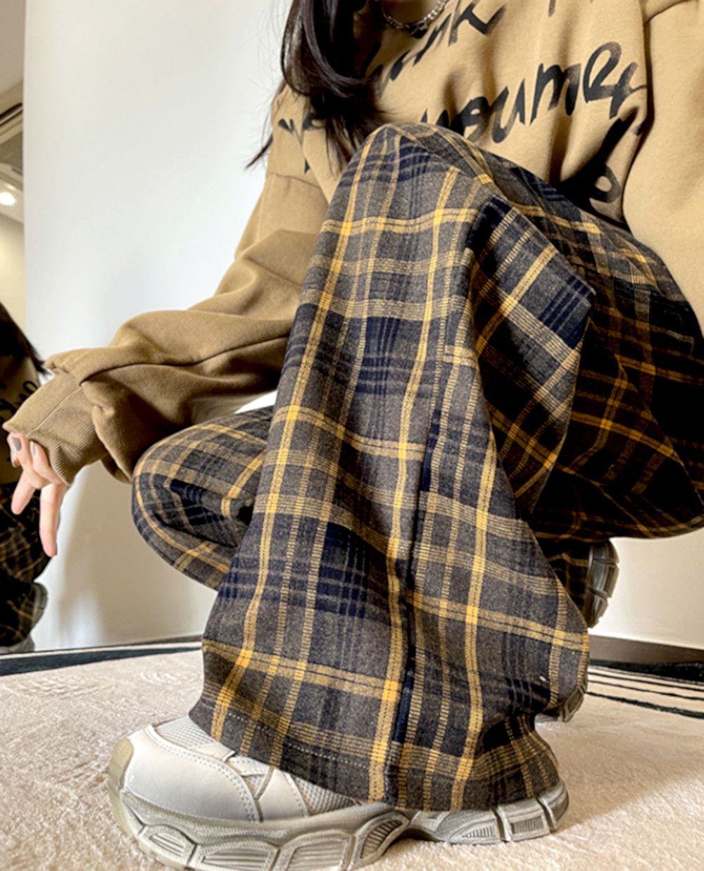 Vintage Hippie England Flannel Check Wide Leg Trousers Rave