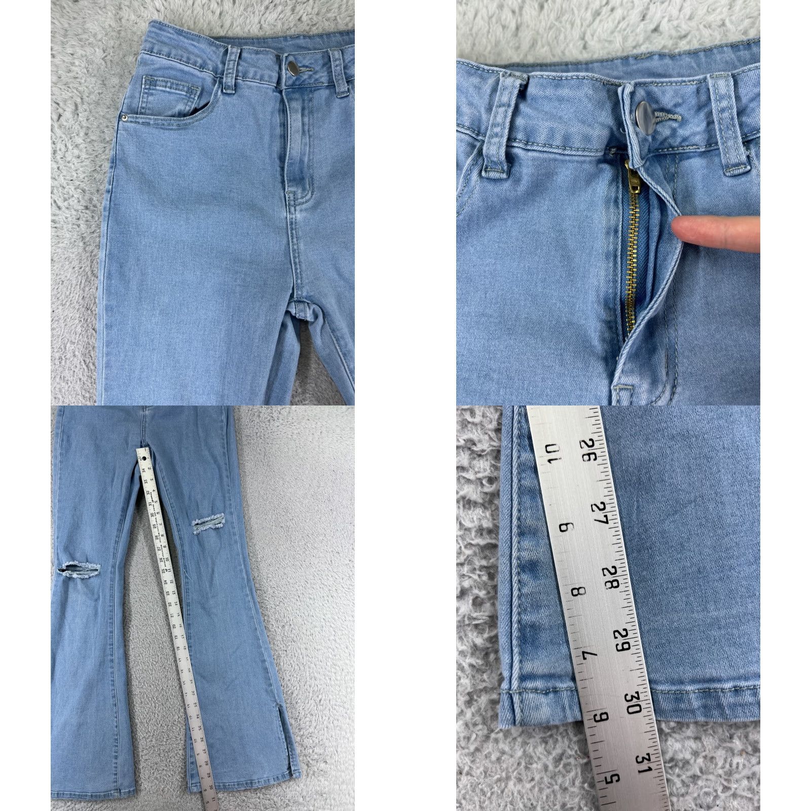 Shein SheIn Jeans Womens Small Blue Denim Flared Stretch Cotton Blend 5-Pocket Design Zipper Button Pocketed Mid Rise Regular Distressed Not Vintage Size 28" / US 6 / IT 42 - 8 Thumbnail