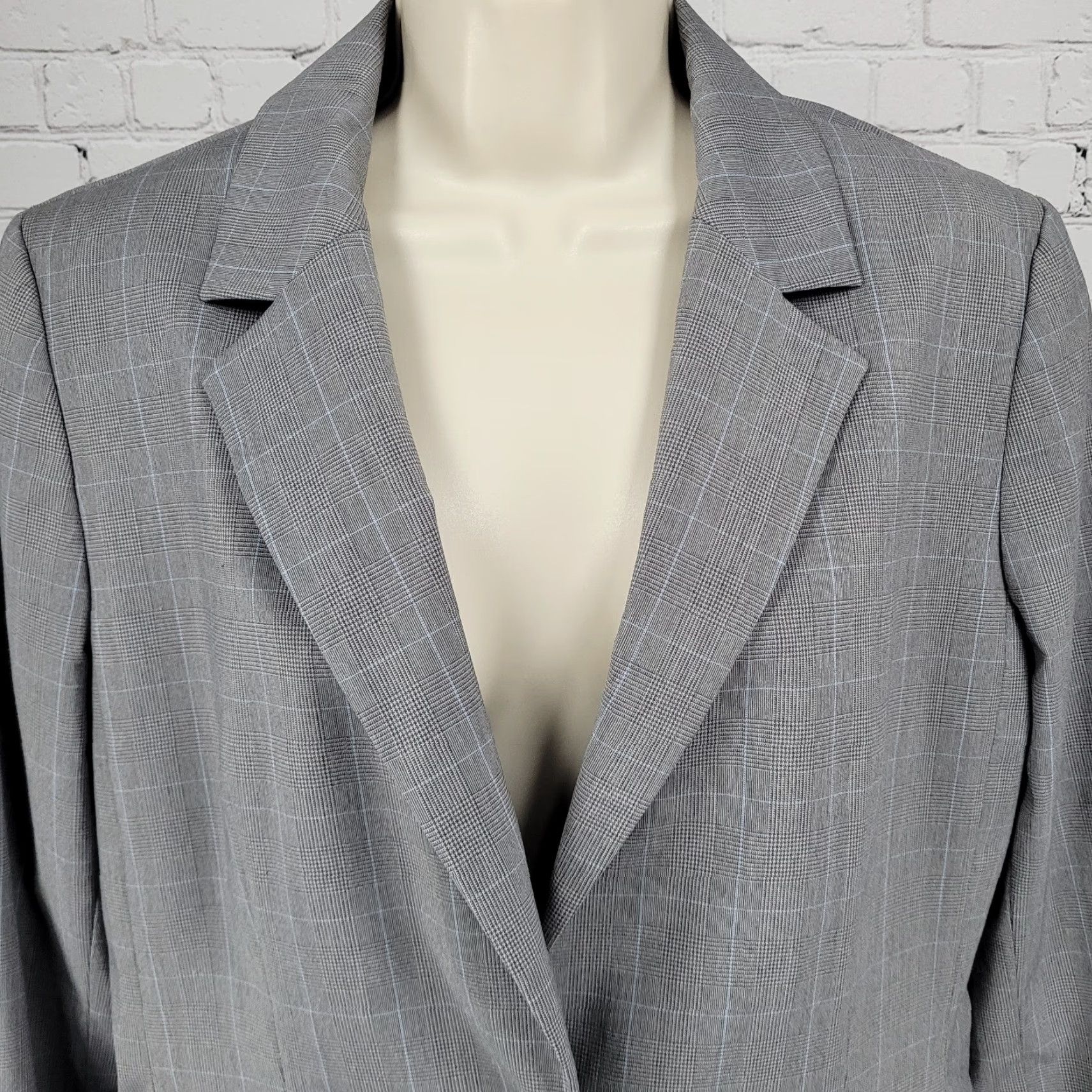 Ann Taylor VINTAGE Ann Taylor Grey Check Blazer 1 Button Notch Lined Stretch Suit USA 10 Size L / US 10 / IT 46 - 6 Thumbnail