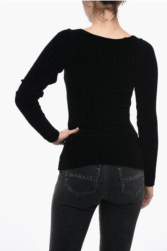 MSGM og1mm0724 Ribbed Chenille Twisted Top in Black Size L / US 10 / IT 46 - 2 Thumbnail