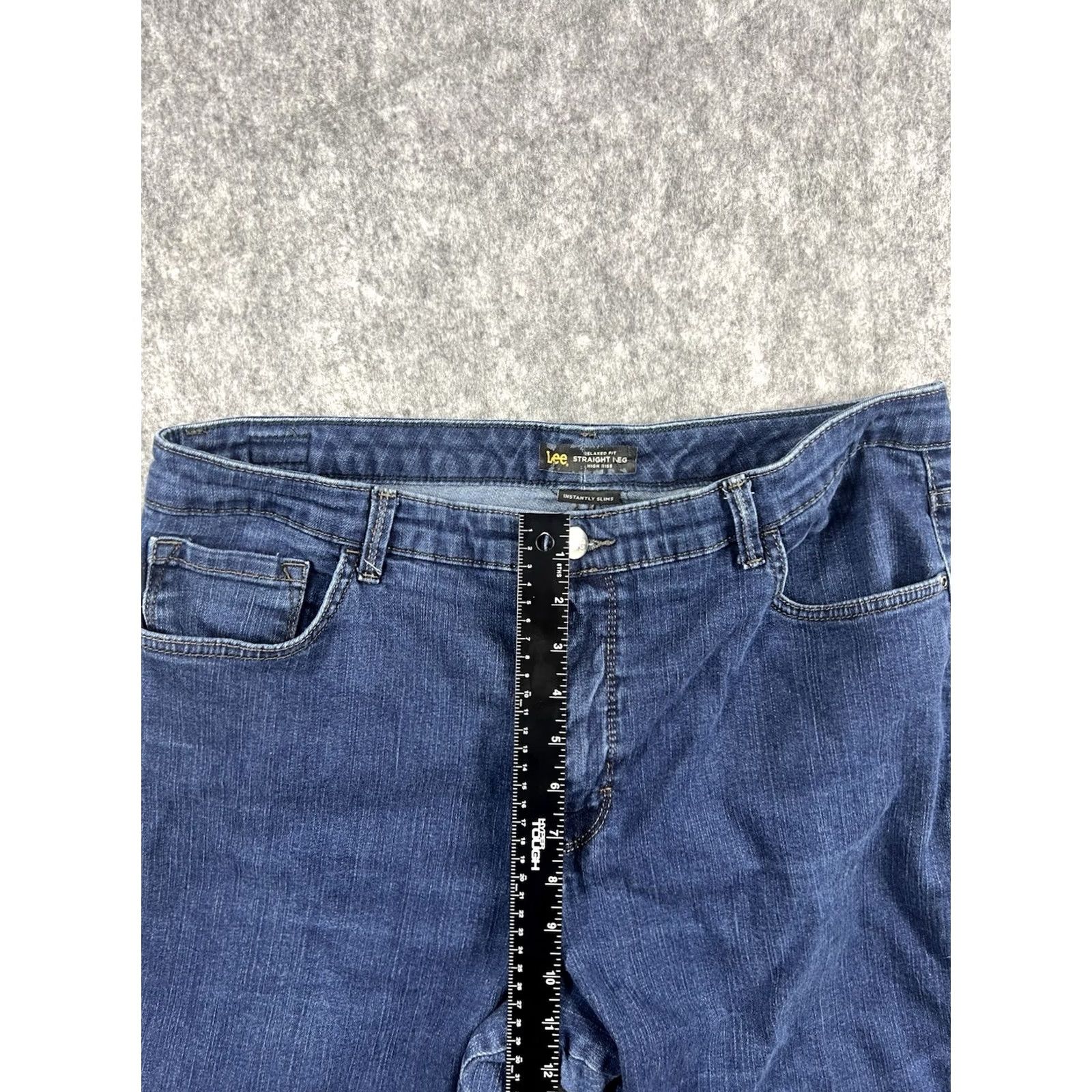 Lee Lee Jeans Women Relaxed Straight High Rise Denim Slimming Stretch 18M Blue 34 in 27 in Inseam Regular 18 Size 24" / US 00 / IT 34 - 6 Thumbnail