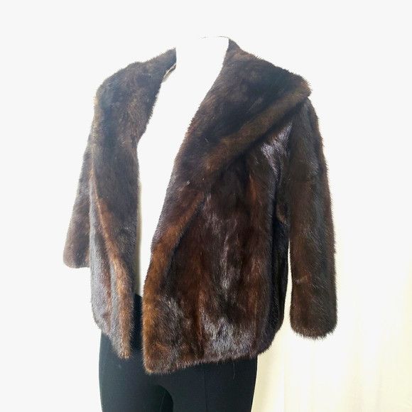 image of Non Signe Unsigned Harris Furs Real Fur Short Jacket Brown Elbow Length Sleeve, Women's (Size Mediu