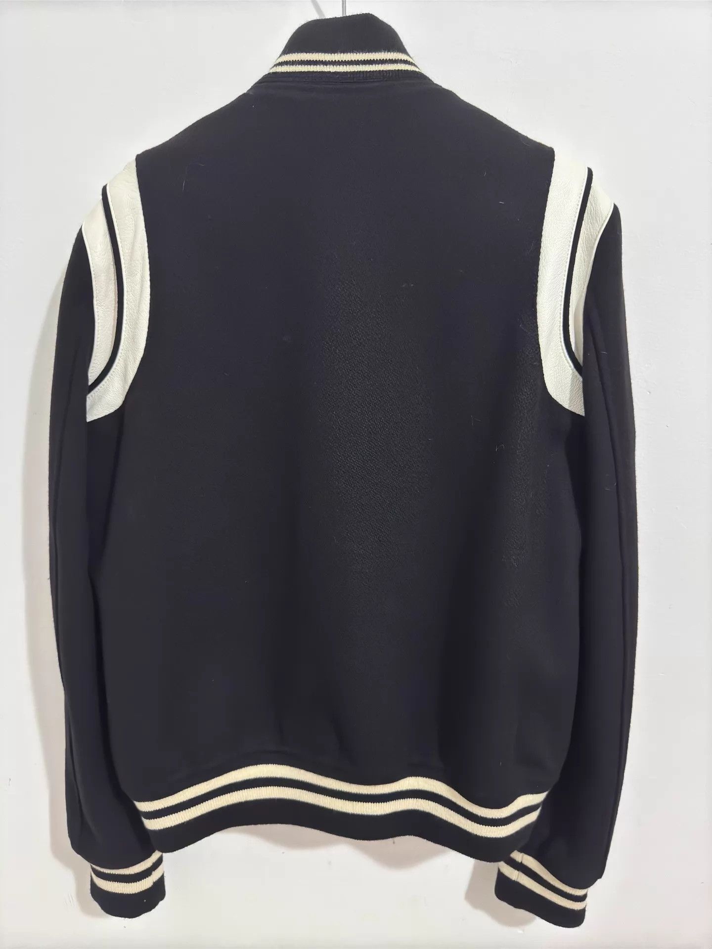 Saint Laurent Paris SLP 21ss Black & White Leather Paneled Baseball Jacket Size US M / EU 48-50 / 2 - 2 Thumbnail