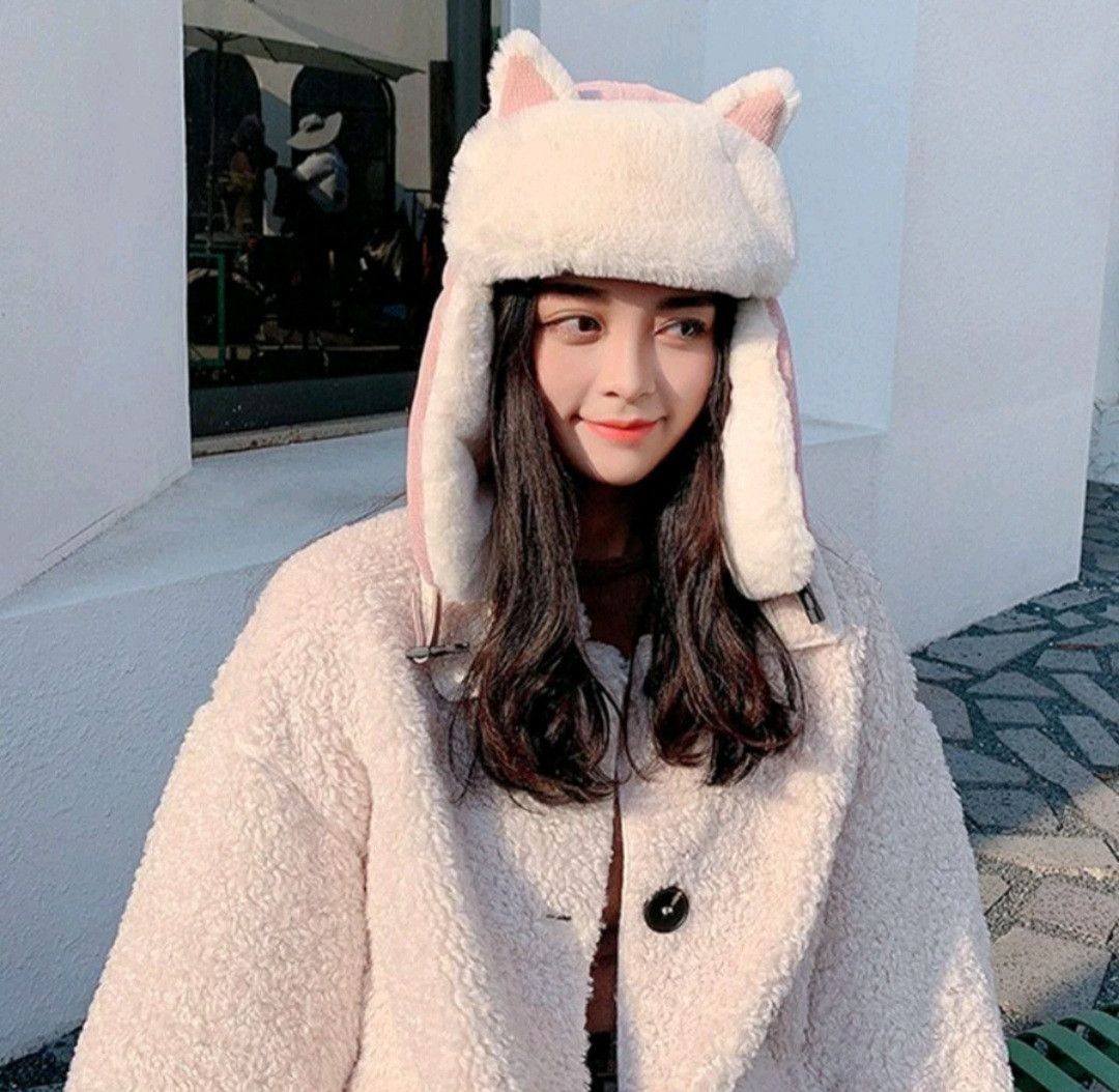 PPFM 💥Cat style pink colour protection winter hat Size ONE SIZE - 1 Thumbnail