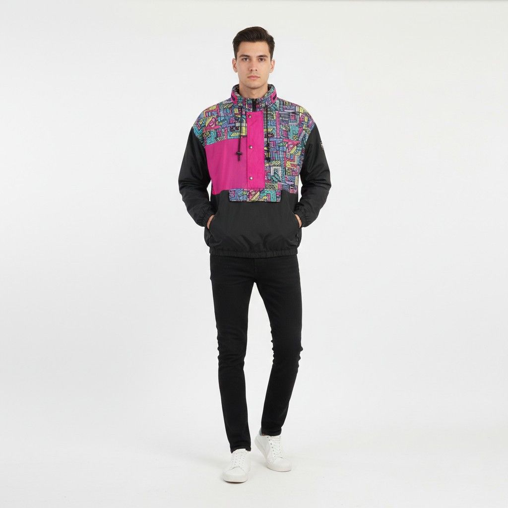 Vintage Vintage Men L Pullover Jacket Black Pink Vintage 8673 Size US L / EU 52-54 / 3 - 1 Thumbnail