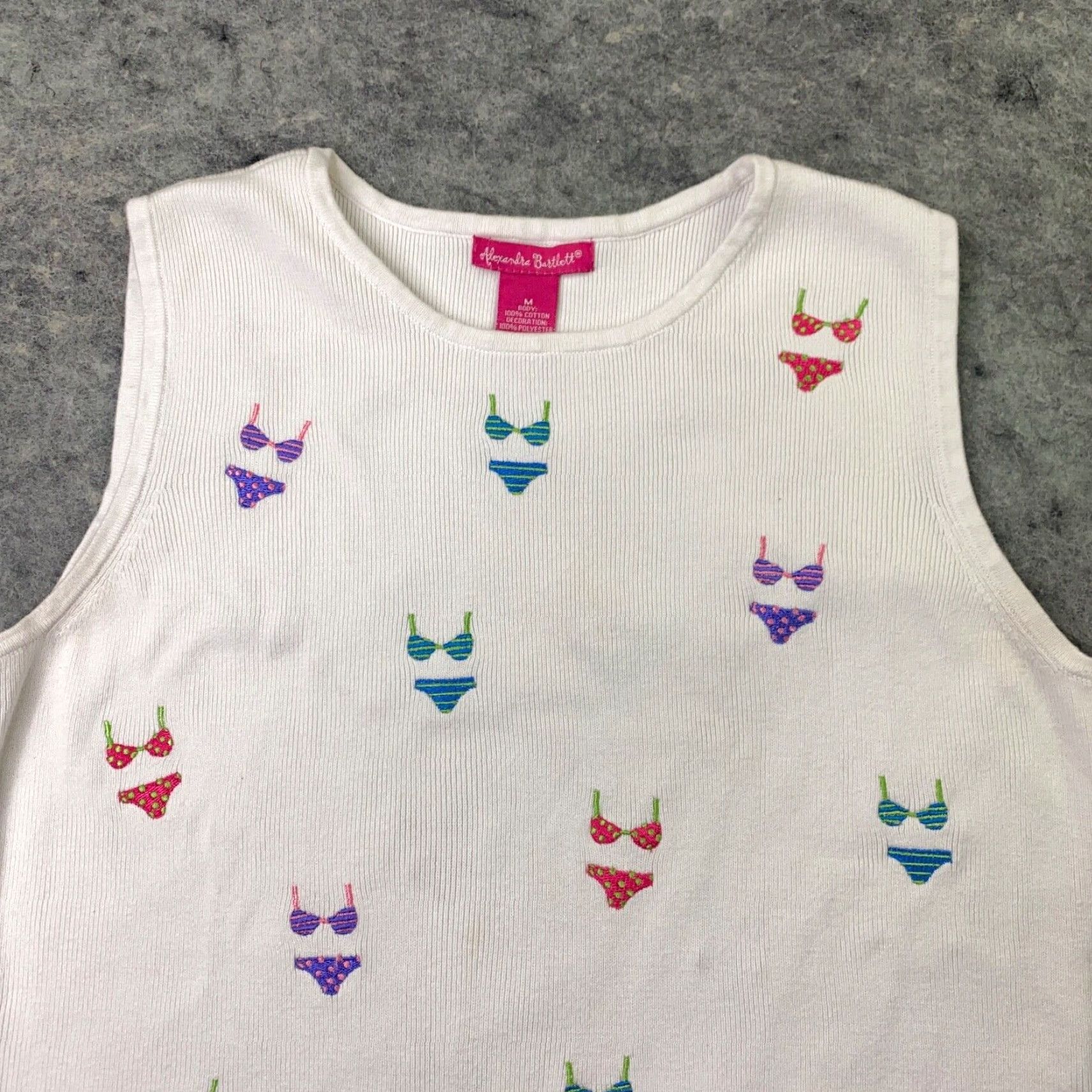 Vintage VINTAGE Alexandra Womens Tank Top M White Cotton Embroidery Beach Summer Clothing Size M / US 6-8 / IT 42-44 - 2 Thumbnail