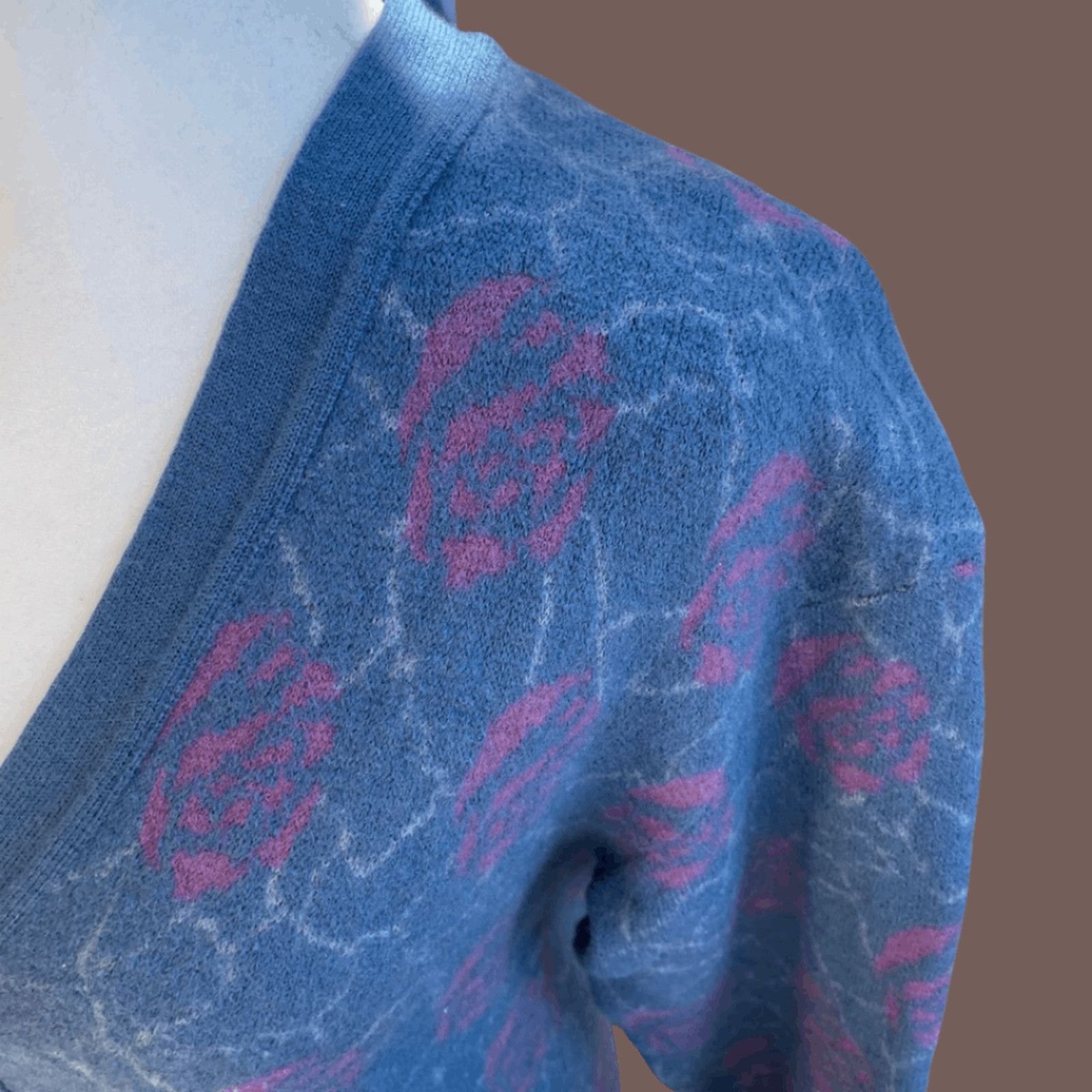 Vintage VTG Floral Cardigan | Camela Blue Wool Knit |70s Cottagecore Size XS / US 0-2 / IT 36-38 - 2 Thumbnail