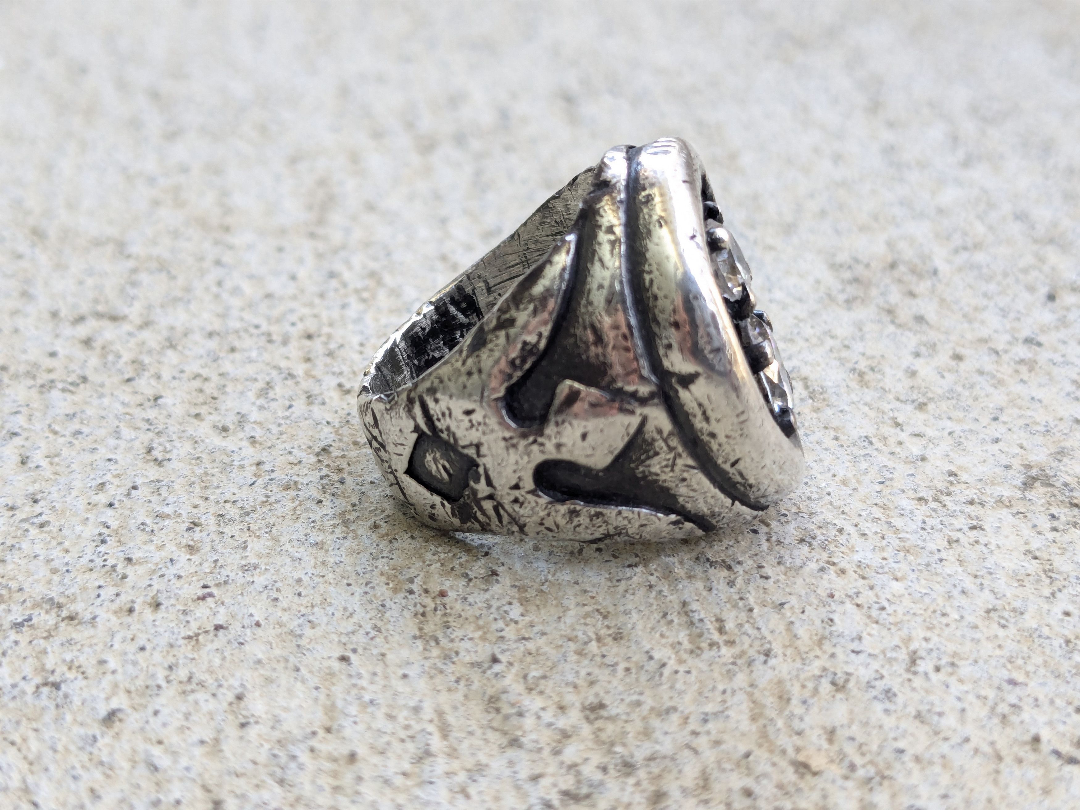 Other Vintage Sterling Silver Ring CZ 6 Trident Cocktail Pinky Size ONE SIZE - 5 Thumbnail