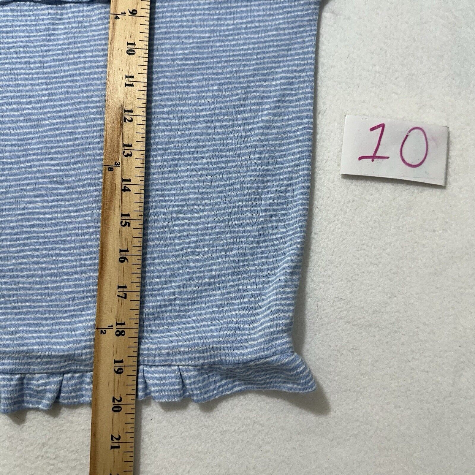 Loft LOFT Large Blue White Striped Long Sleeve Ruffle T Shirt Size L / US 10 / IT 46 - 9 Thumbnail