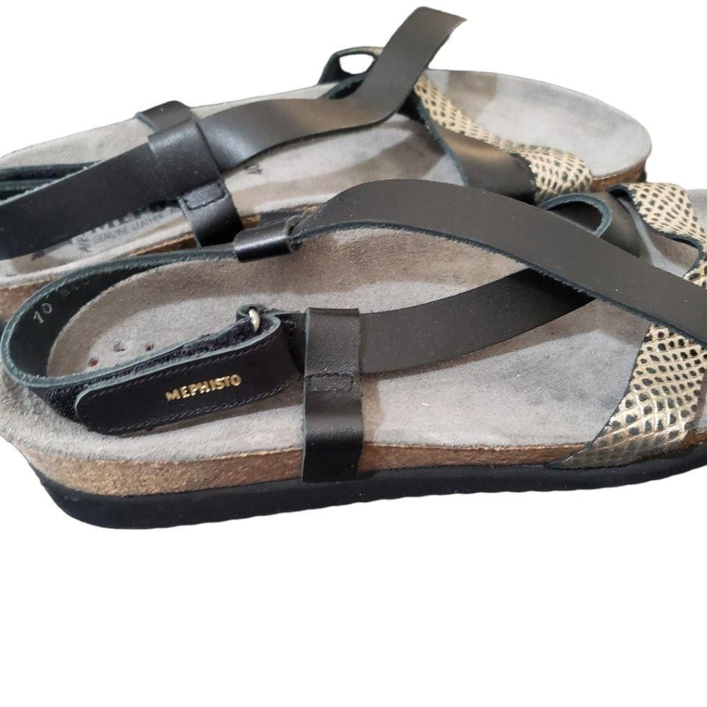 Mephisto Mephisto NWOT Ladies Black & Gold Flat Walking Sandals 10 Size US 10 / IT 40 - 2 Thumbnail