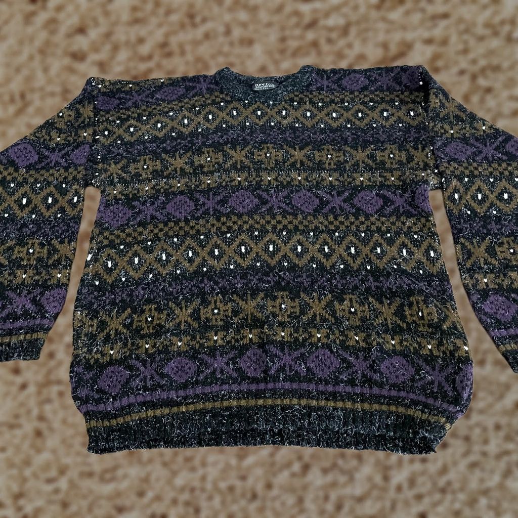 New Era VINTAGE New Era Sweater Mens Large Purple Black Fair Isle Crewneck 90s Made USA Size US L / EU 52-54 / 3 - 1 Thumbnail