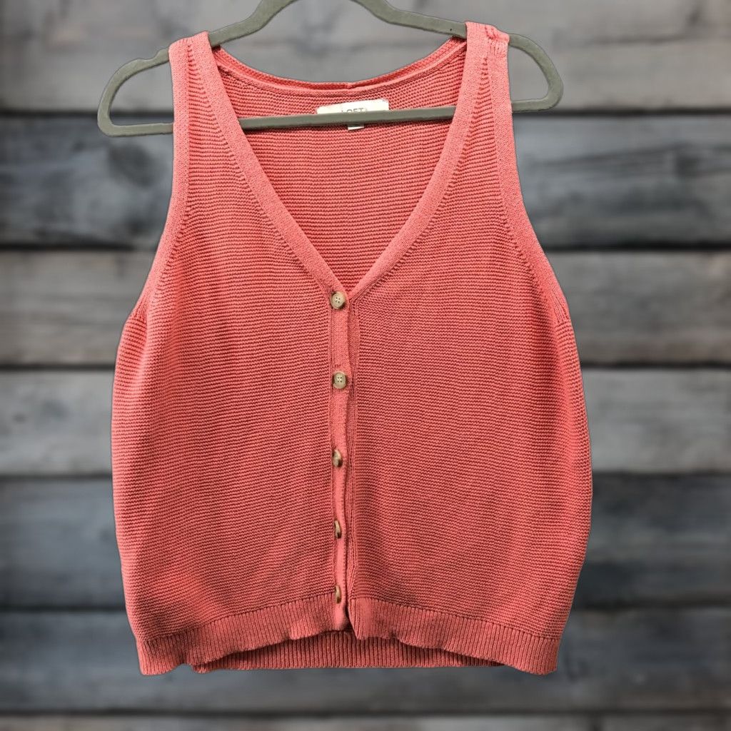 Loft VINTAGE Loft Sweater Vest Cardigan Womens L Pink V-Neck Button Front Cotton Sleeveless Size L / US 10 / IT 46 - 1 Thumbnail
