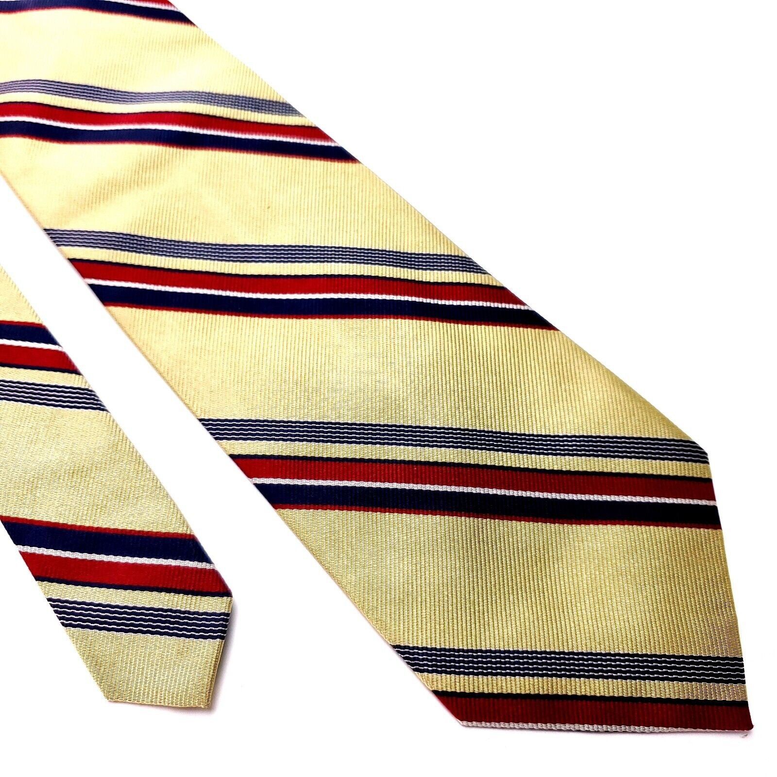 Lands' End Land's End Silk Tie Yellow Woven Striped Red Size ONE SIZE - 1 Thumbnail