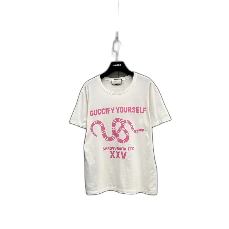 Gucci Gucci Pink Snake Print Short Sleeve T-Shirt-yf Size US L / EU 52-54 / 3 - 1 Thumbnail