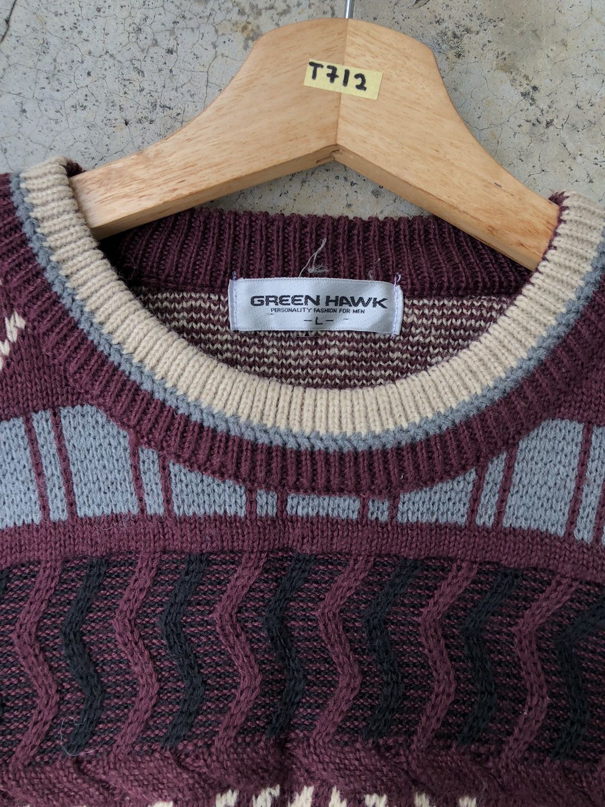 Japanese Brand 🔴Vintage Green Hawk Stripe Pureknit Like Coogi Sweater Size US L / EU 52-54 / 3 - 6 Thumbnail