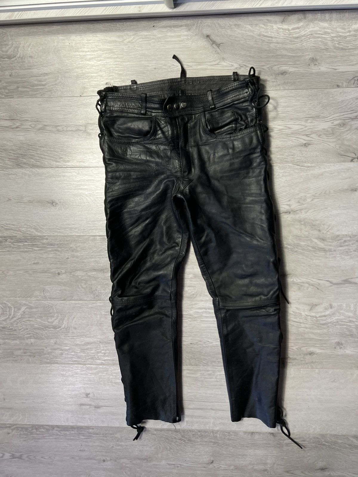 Genuine Leather Vintage Western Biker Leather Cowboy Bondage Pants Size M Size US 32 / EU 48 - 4 Thumbnail