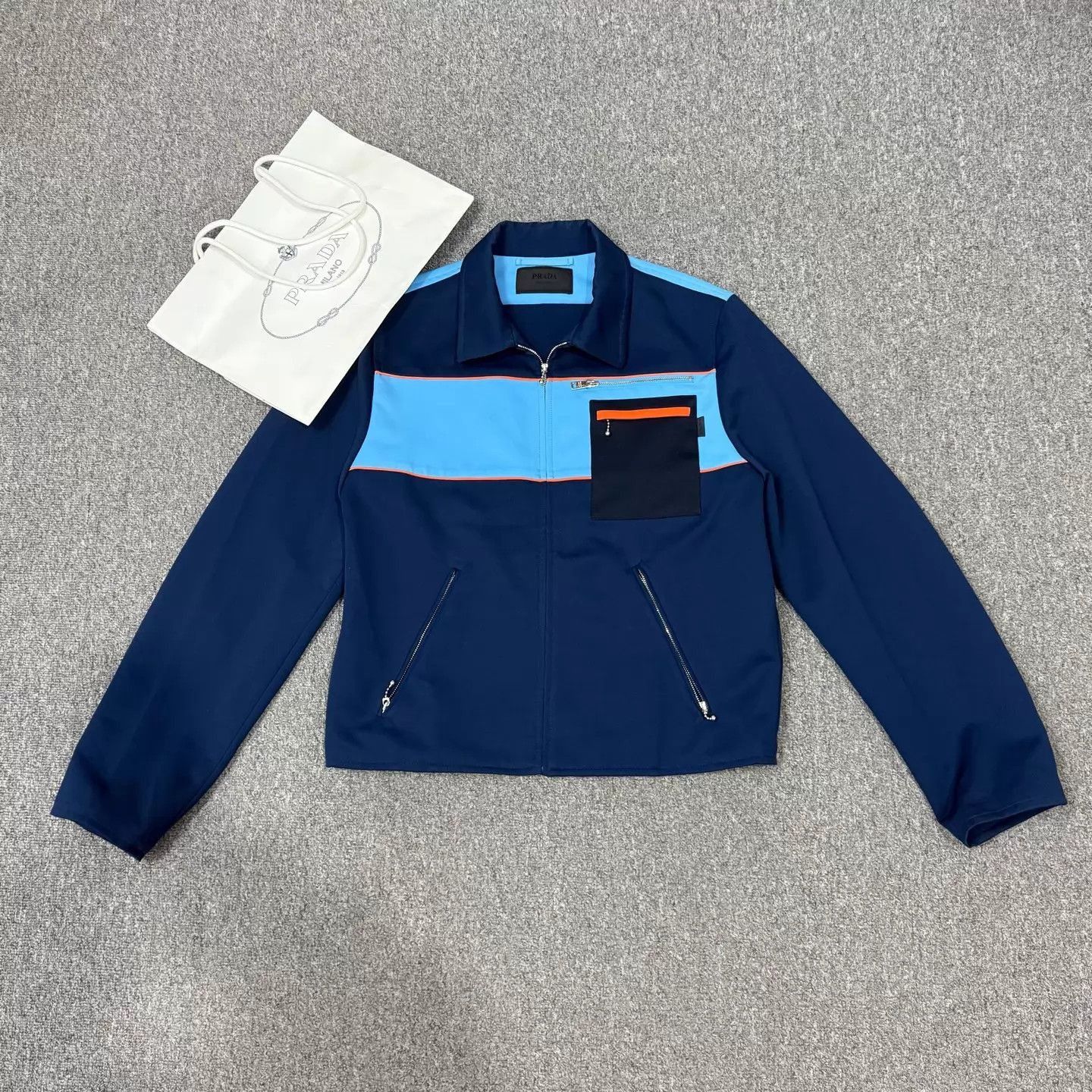 Prada Blue Color Block Zip-Up Jacket Size US M / EU 48-50 / 2 - 1 Thumbnail