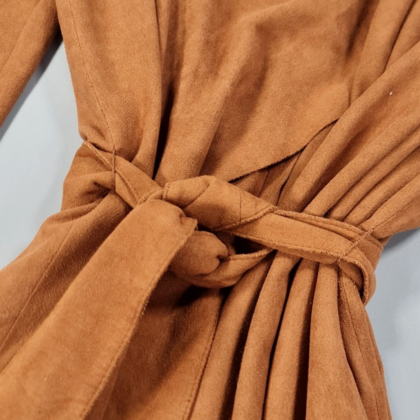 Vintage Cortefiel Coat Women Belted Faux Suede Brown 8 UK Lightweight Overcoat Jacket Mid-Length Size M / US 6-8 / IT 42-44 - 4 Thumbnail
