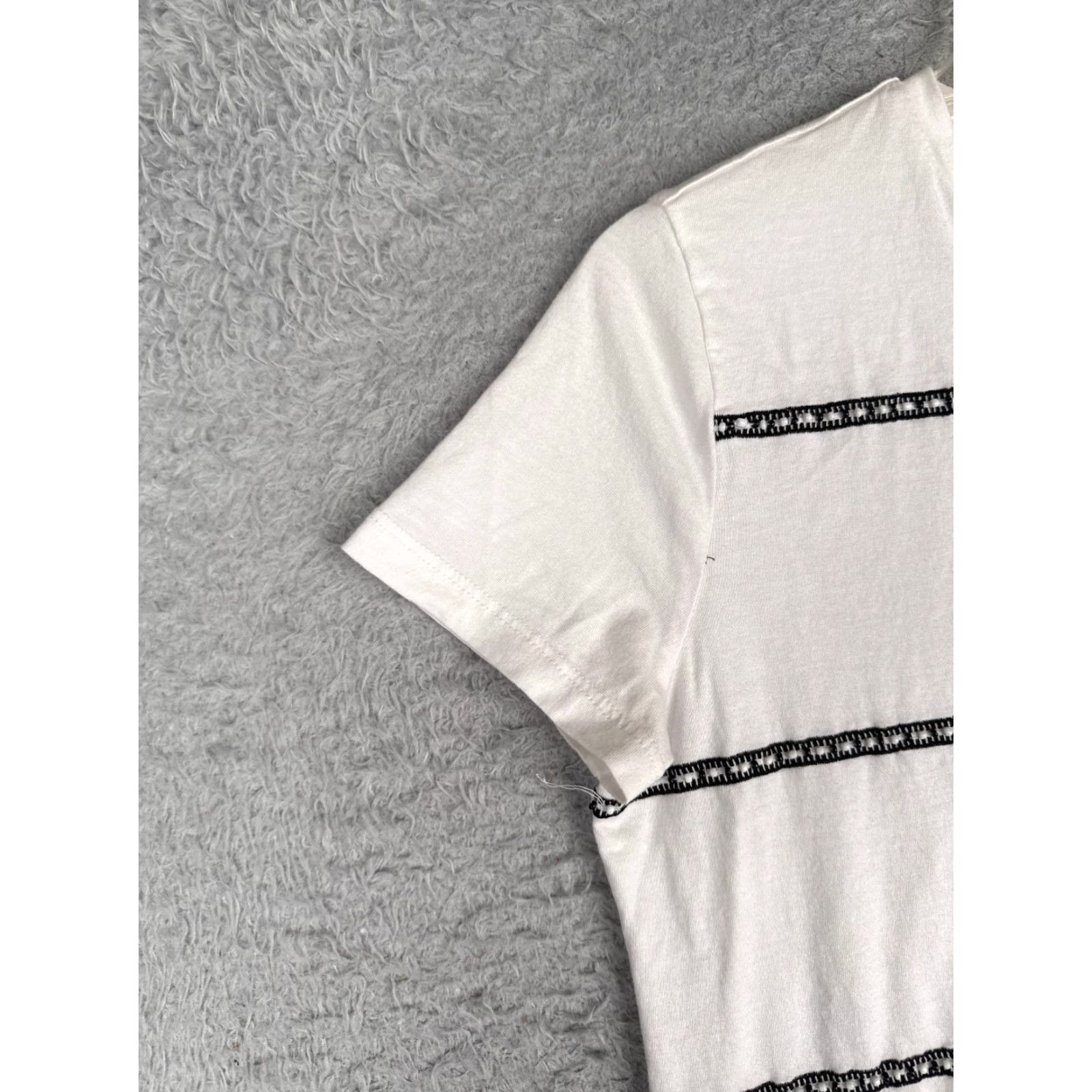 Ralph Lauren Lauren Ralph Lauren Shirt Women Medium White Black Crew Cotton Blend Pompom Trim Size M / US 6-8 / IT 42-44 - 3 Thumbnail