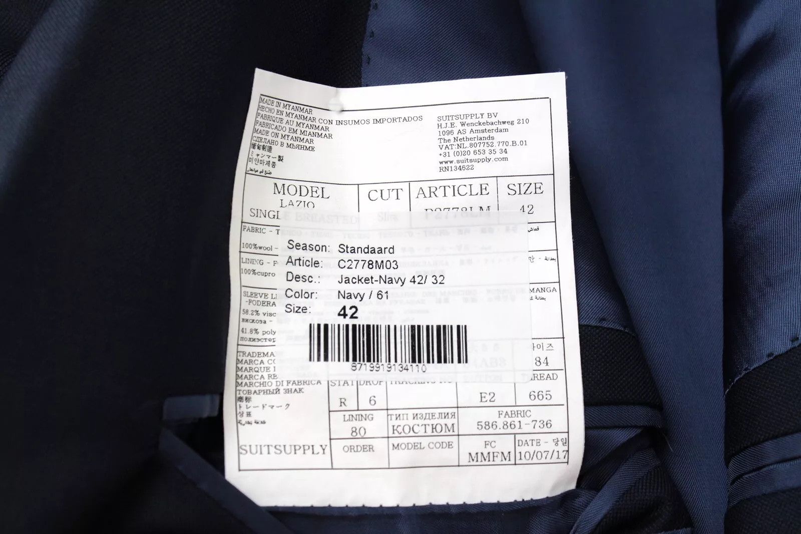 Suitsupply LAZIO UK32R Dark Blue Wool 2 Piece Suit 58957 Size 34S - 9 Thumbnail