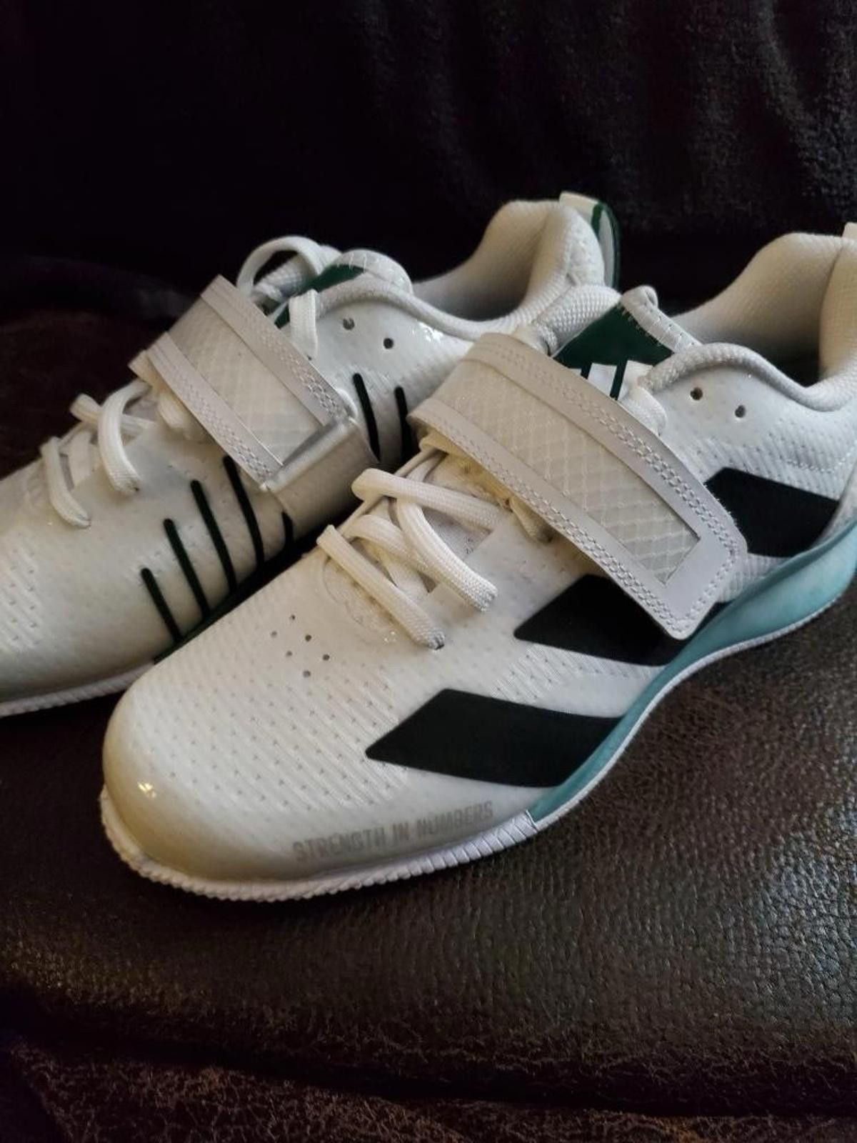 ADIDAS ADIPOWER MEN\'S 14 WEIGHTLIFTING SHOES IH8233 WHITE BLACK CLEAR SOLE NWOB Adidas Adipower Weightlifting 3 White Black Collegiate Green  main image 2
