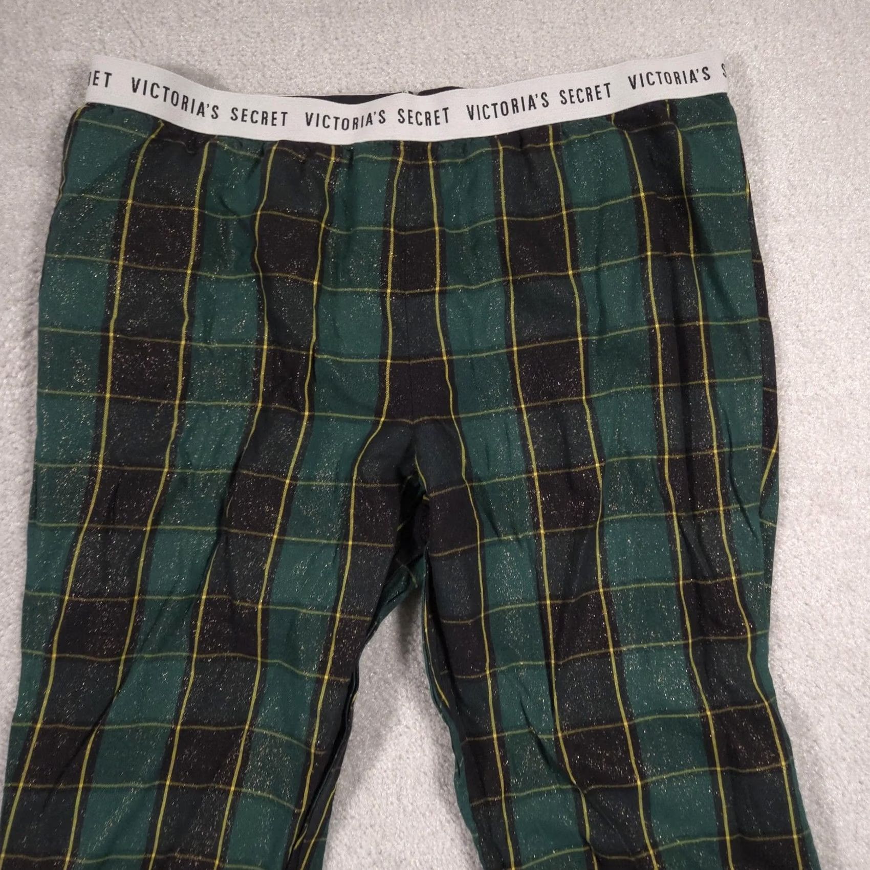 Victoria's Secret Victoria's Secret Pajama Pants Womens Large Green Plaid Glitter Logo Waist L/G/170/80A Womens Size 36" / US 14 / IT 50 - 3 Thumbnail
