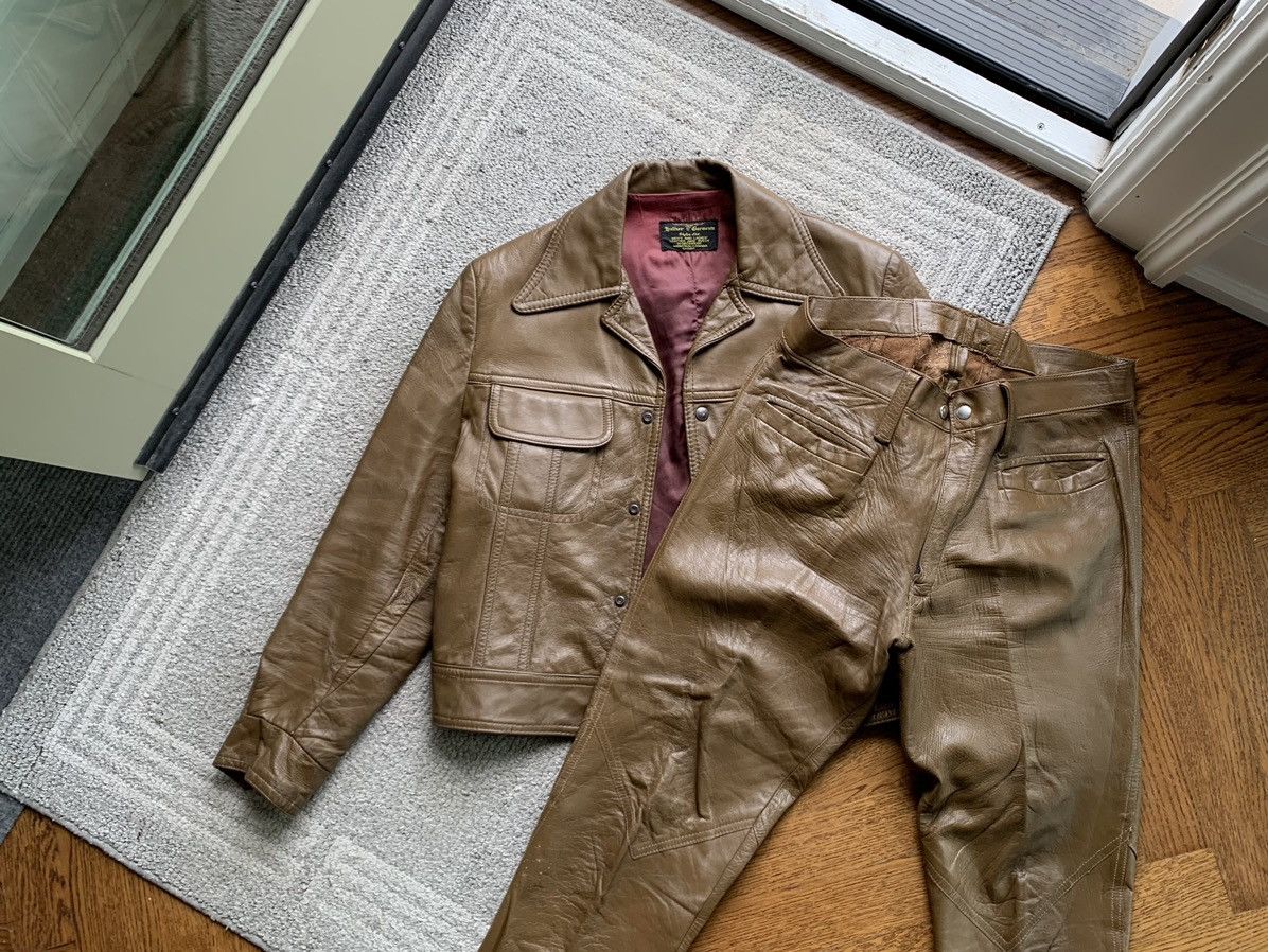 Danier × Vintage 1970s Leather Jacket Pants Vintage Matching Two Piece Set 60 Size M / US 6-8 / IT 42-44 - 20 Thumbnail