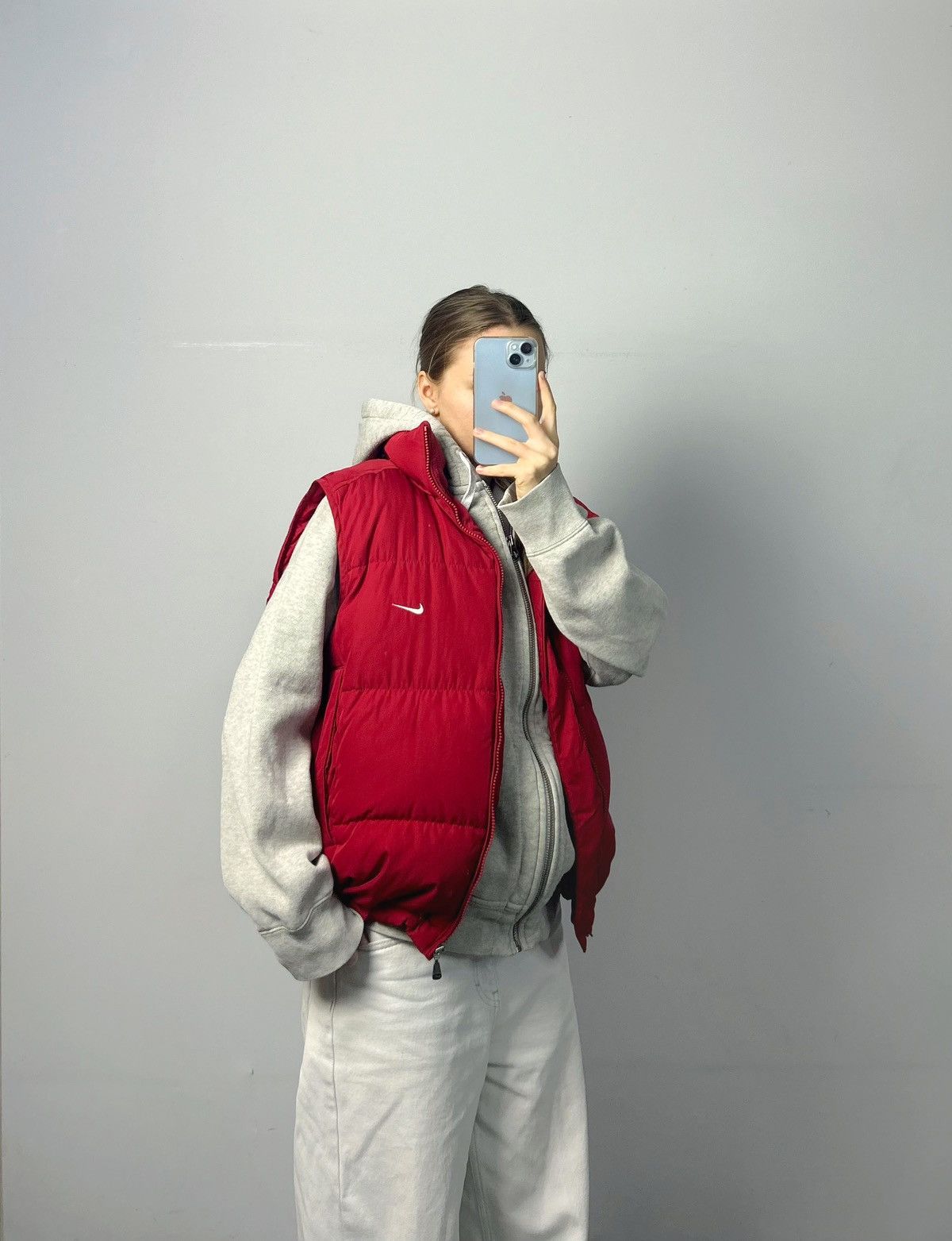 Vintage Vest Nike swoosh drill down hooded rare y2k