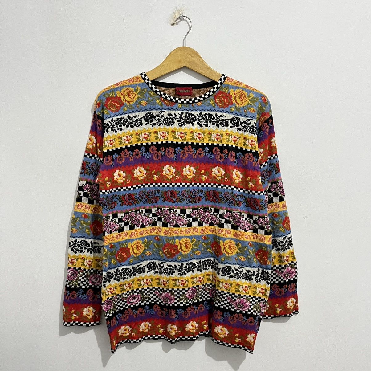 Kenzo Vintage Floral Stripe Knit Sweater