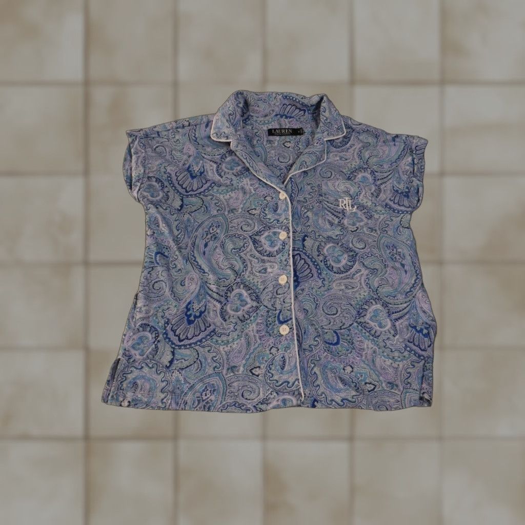 Ralph Lauren Lauren Ralph Lauren Pajama Top Womens M Blue Paisley Short Sleeve Button up Size M / US 6-8 / IT 42-44 - 1 Thumbnail