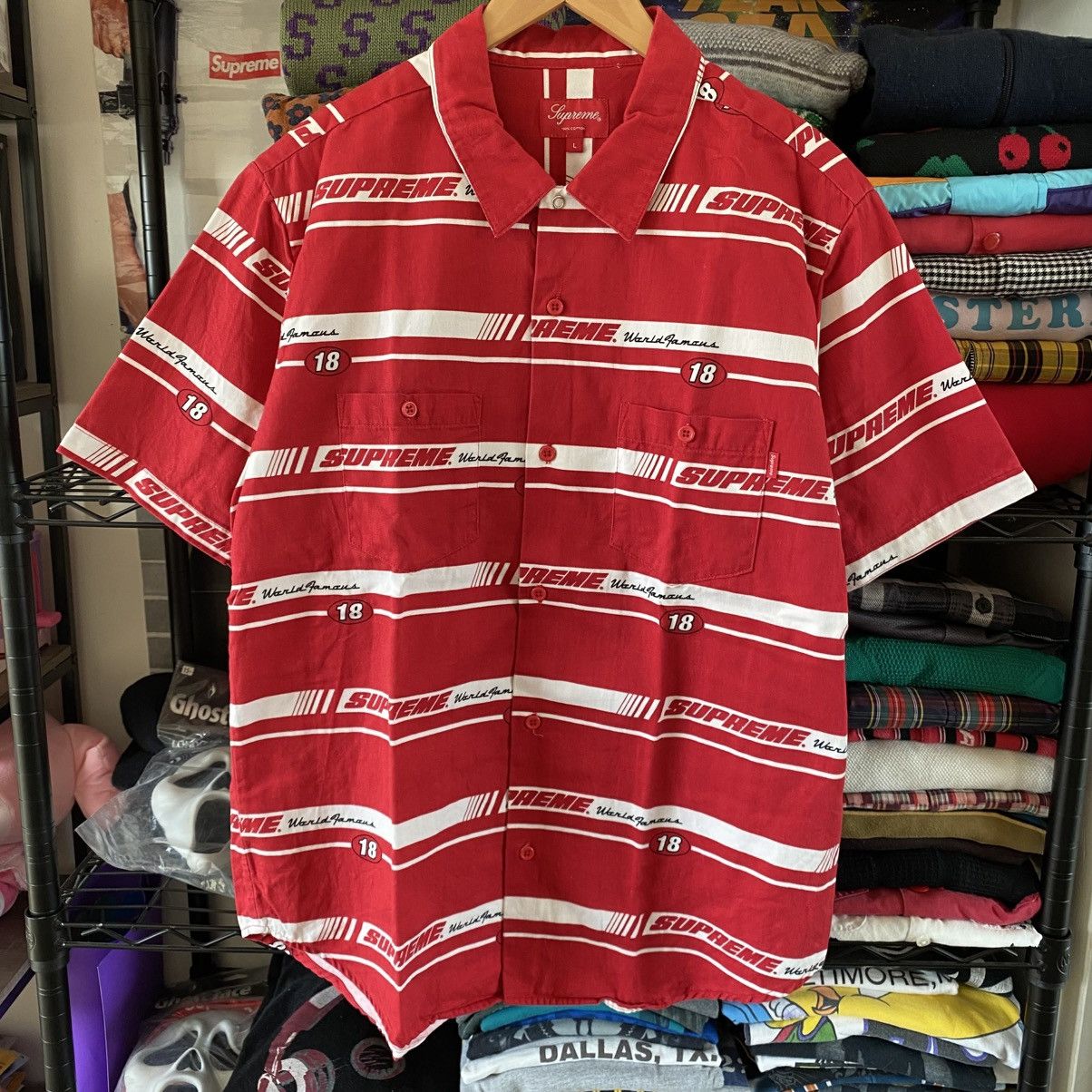 Supreme Supreme Striped Racing Work Shirt Red 2018 Designer Box Logo Size US L / EU 52-54 / 3 - 1 Thumbnail