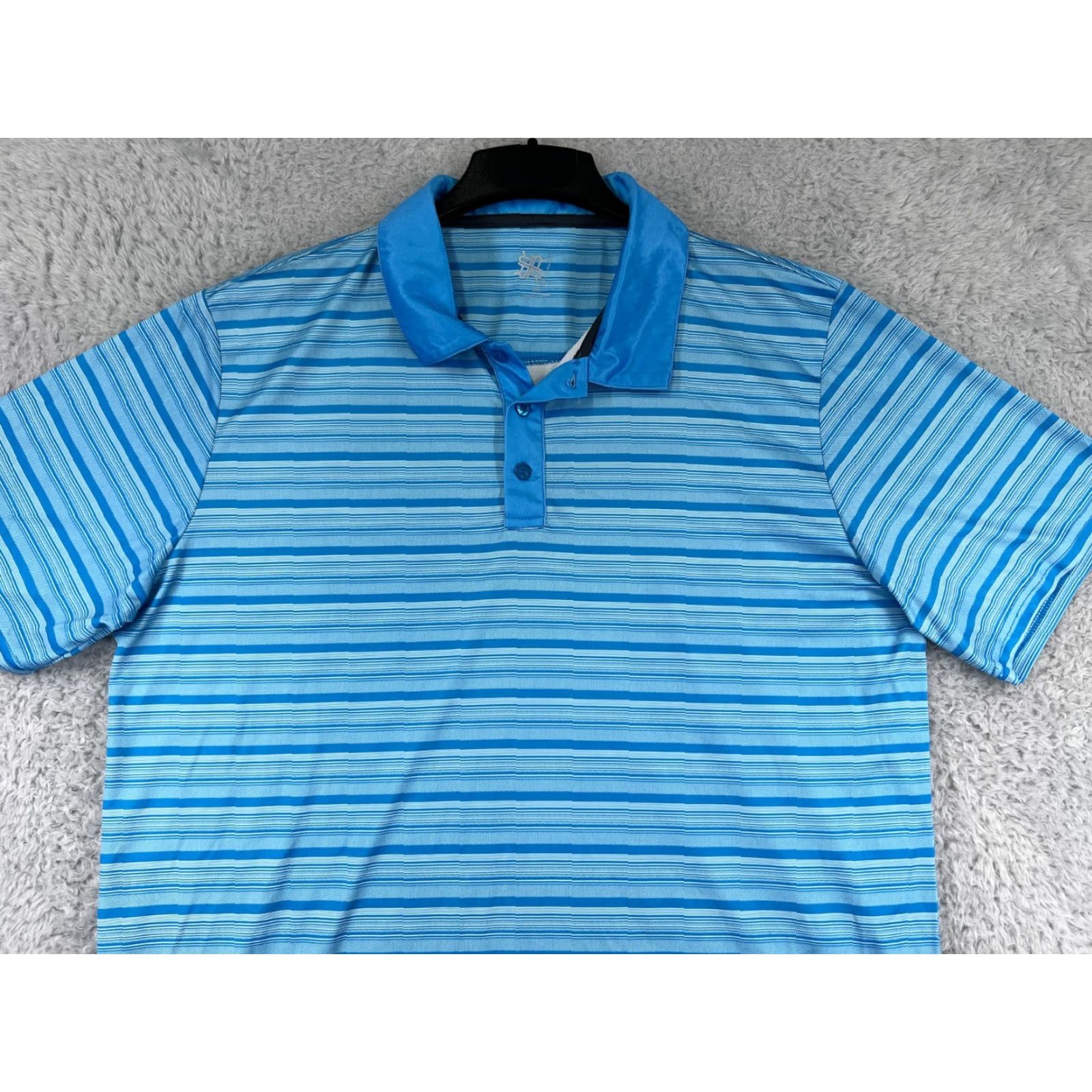 Vintage R&R Polo Shirt Mens 2XL 100% Polyester Striped Blue Polo Shirt Casual, Workwear, Golf, Athletic Mens Shirt Size US XXL / EU 58 / 5 - 5 Thumbnail