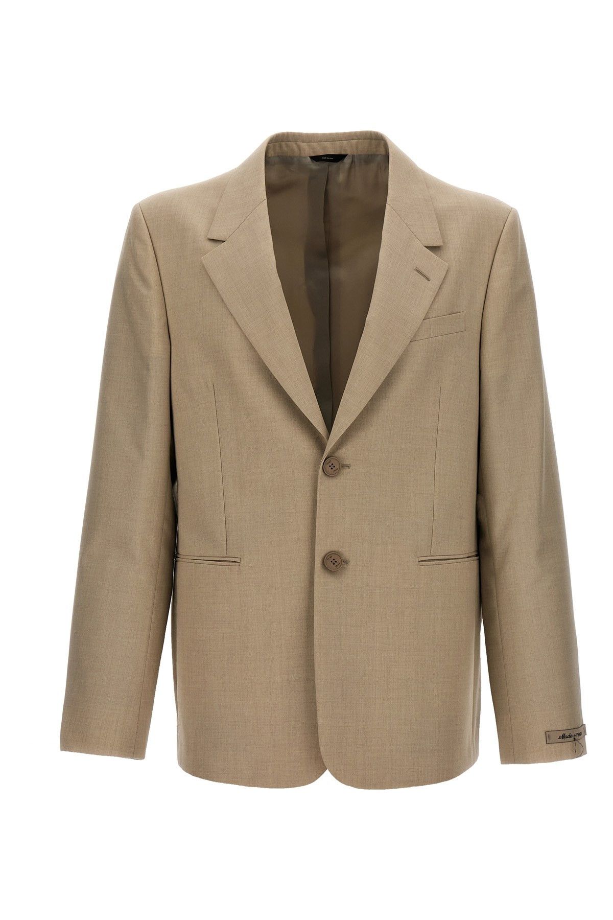 image of Fendi Single-Breasted Wool Blazer in Beige, Men's (Size Medium)
