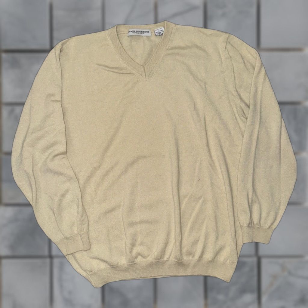 Vintage VINTAGE Maxini Collezione Sweater Mens Large L V-Neck Knit Cream/Off-White Ivory Minimalist Pullover Crewneck Size US L / EU 52-54 / 3 - 1 Thumbnail