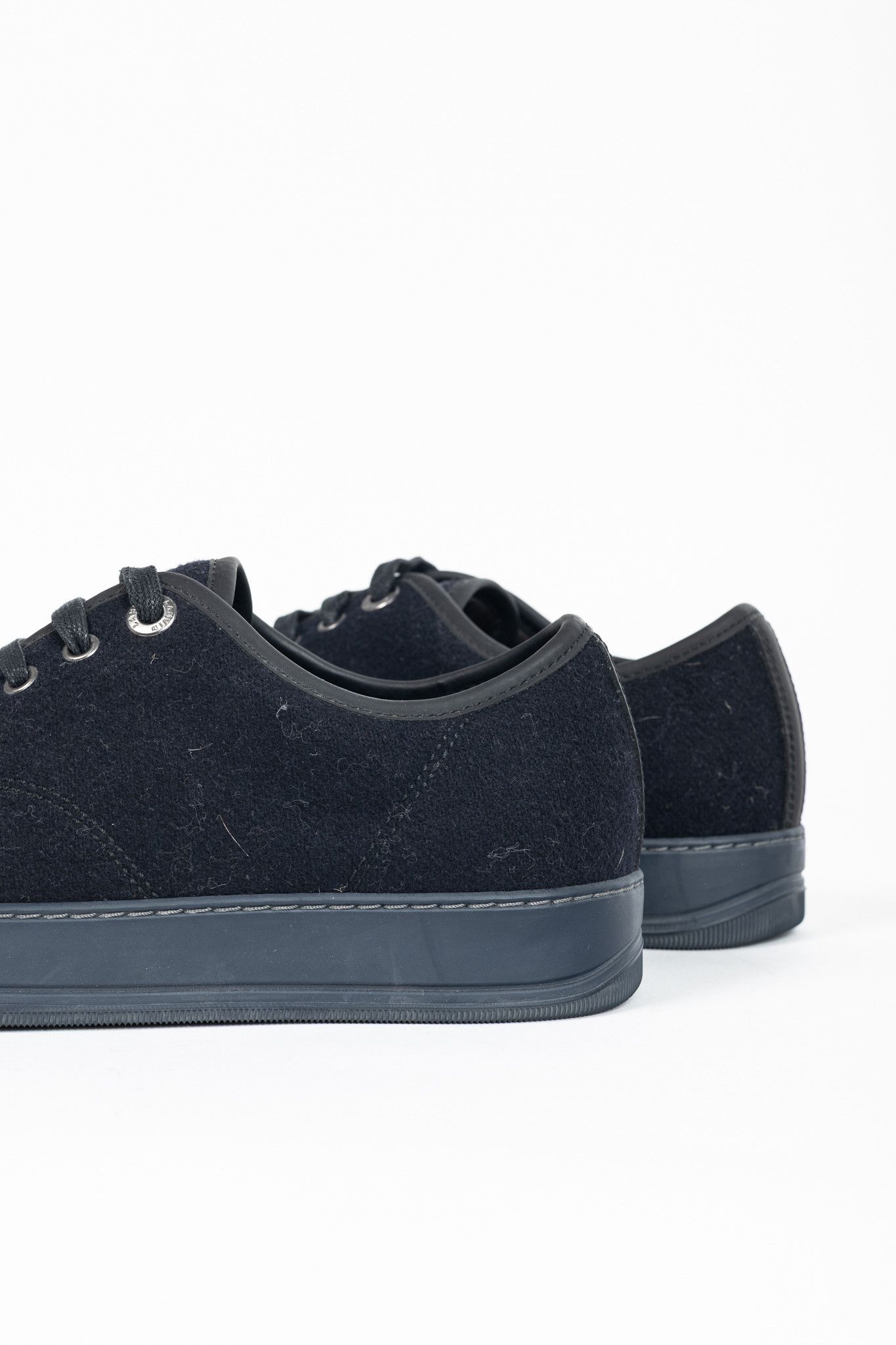 Lanvin Lanvin Navy Felted Wool Low-Top Sneakers Size US 5 / EU 37 - 8 Thumbnail