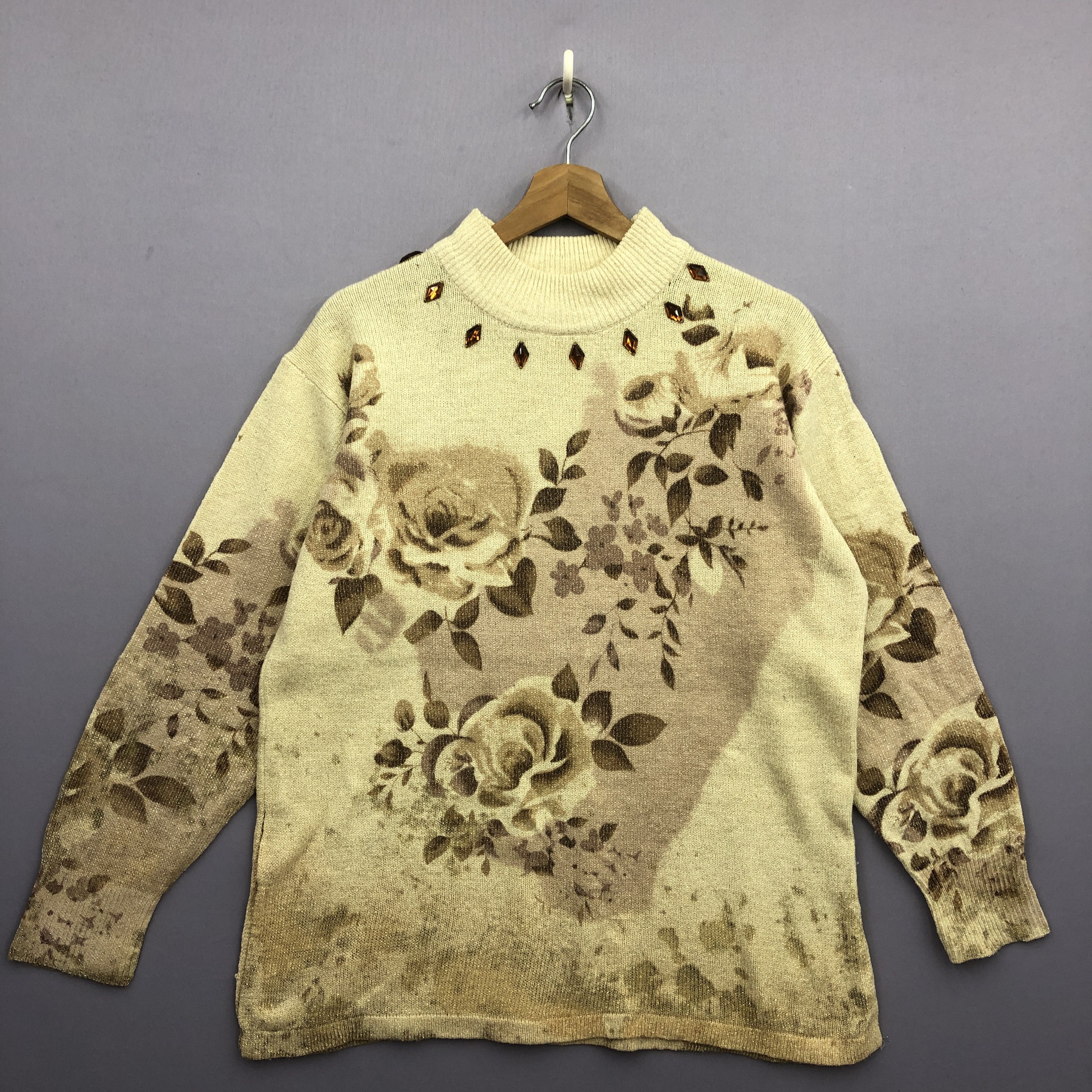 Vintage Vintage 90s Floral Pattern Knit Sweater Sweatshirt Jumper Size US L / EU 52-54 / 3 - 1 Thumbnail