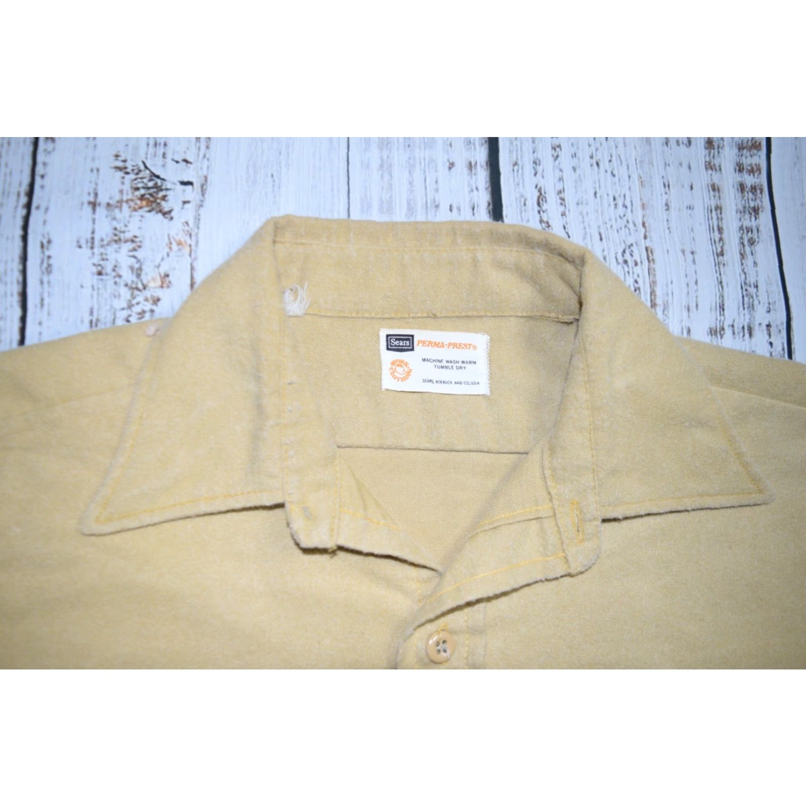 Sears VINTAGE Sears Perma Prest Tan Flannel Chamois Work Shirt Adult Large TAN 1960s Mens Button-Front Vintage Workwear Size US L / EU 52-54 / 3 - 3 Thumbnail