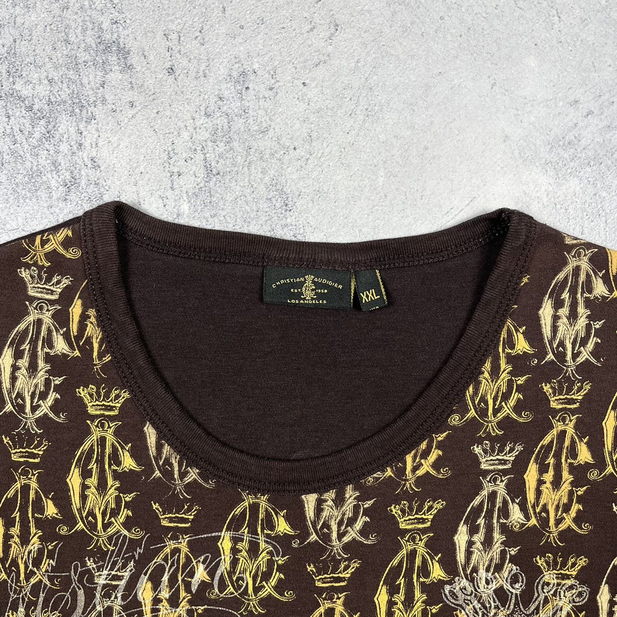 Christian Audigier Vintage Christian Audigier y2k AOP rare brown tee 90’s Size US L / EU 52-54 / 3 - 7 Thumbnail